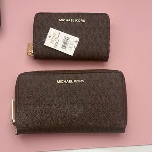 Michael Kors Dark Brown Wallet Duo with Gold Accents